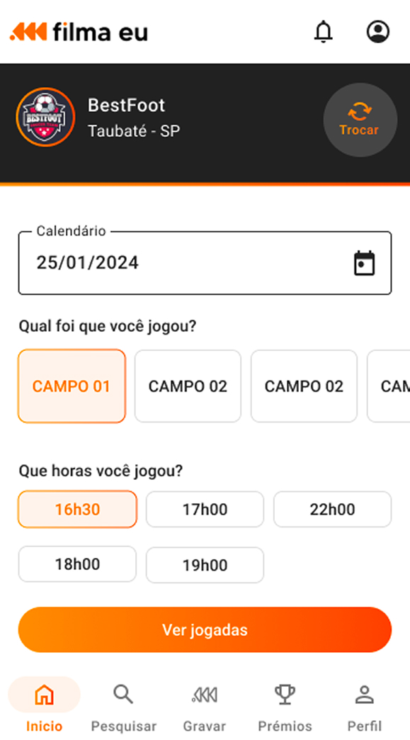 Busca do aplicativo FilmaEu